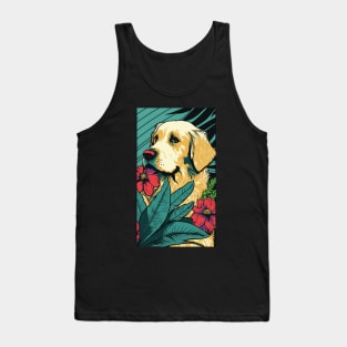 Golden Retriever Dog Vibrant Tropical Flower Tall Retro Vintage Digital Pop Art Portrait Tank Top